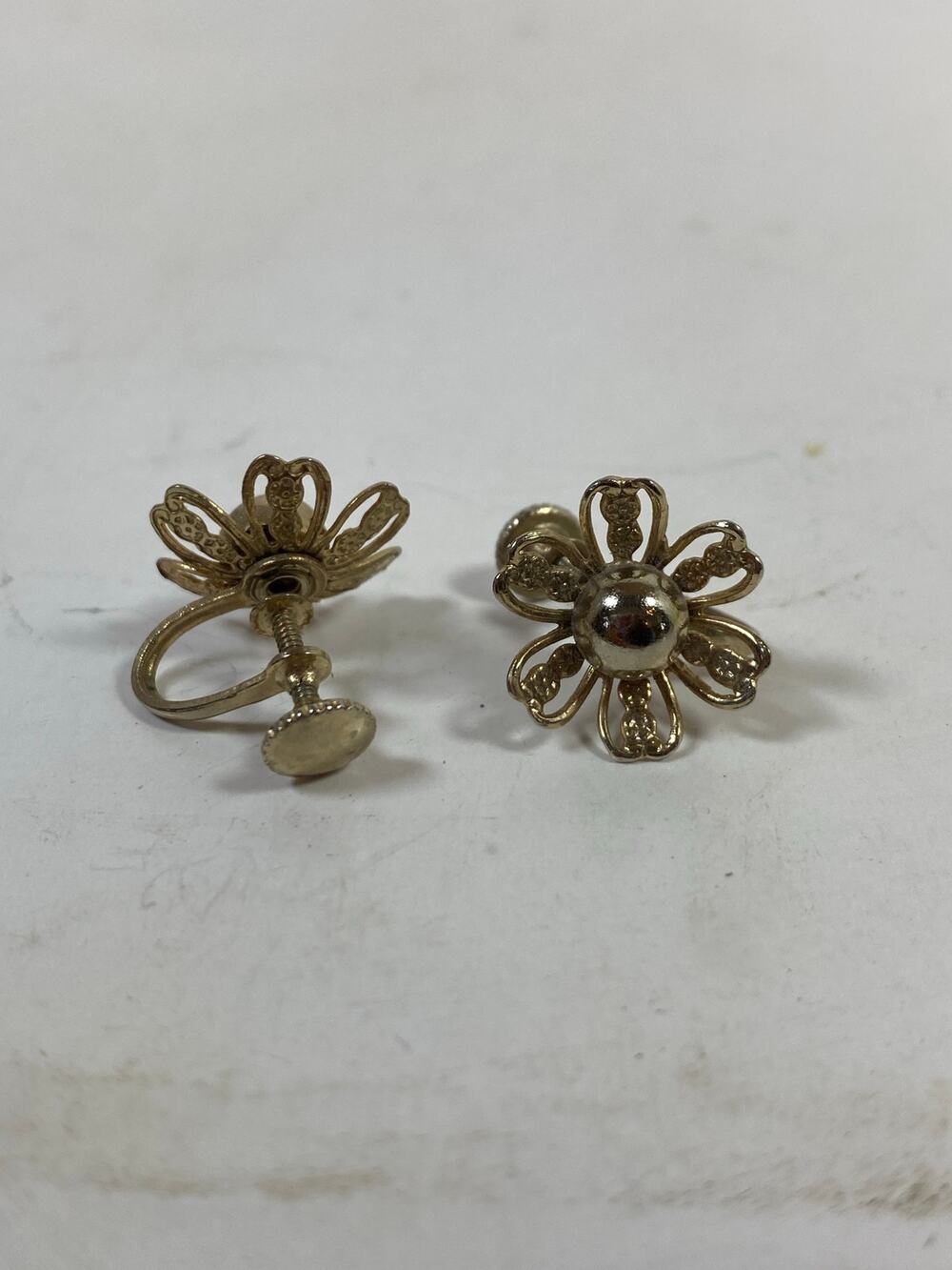 Vintage Gold-Tone Filigree Flower Earrings